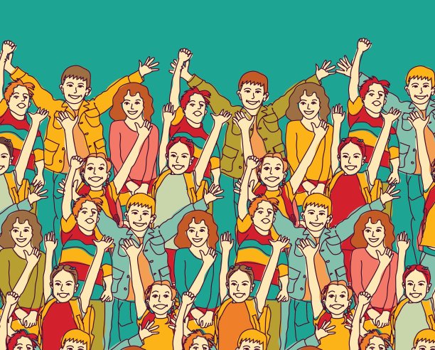 一群快乐的孩子和户外的天空图片下载