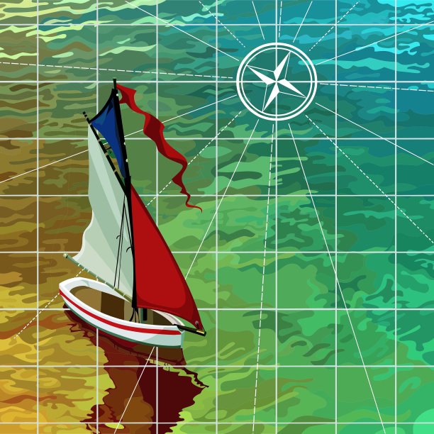 游艇在海上航行，这是地图上的俯视图图片下载