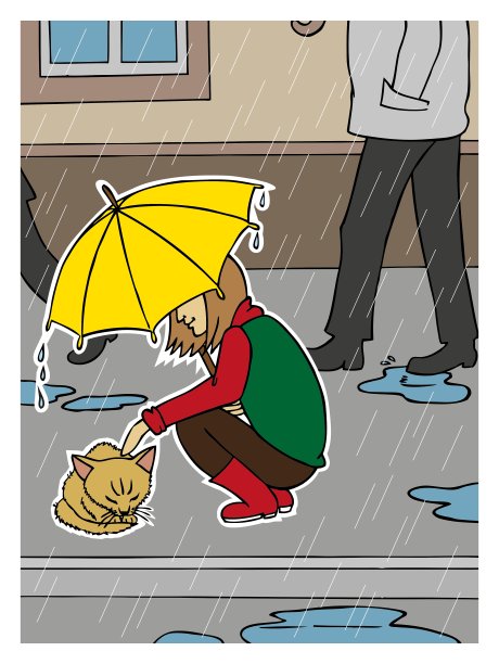 雨中的女孩和流浪猫图片下载