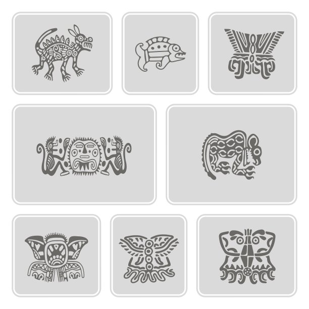 美国印第安人的一组单色图标图片下载