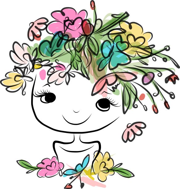 女性肖像与花的发型为您图片下载