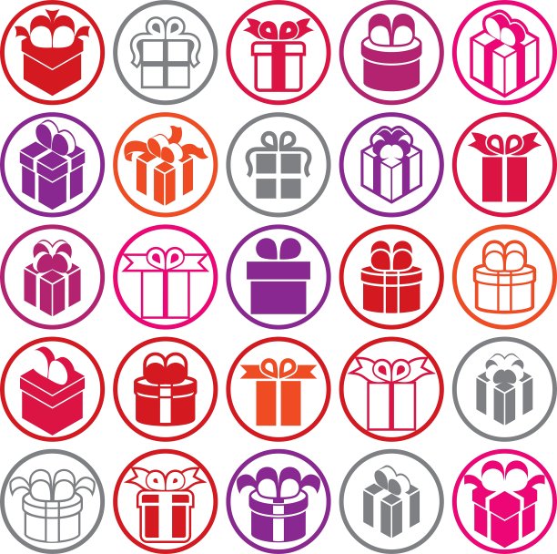 礼盒图标孤立在白色背景设置图片下载