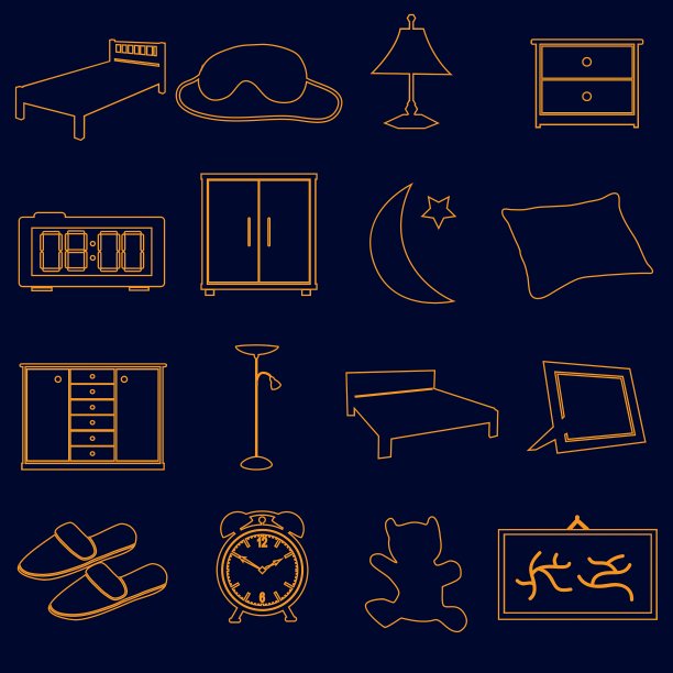 家庭卧室轮廓简单图标设置eps10图片下载