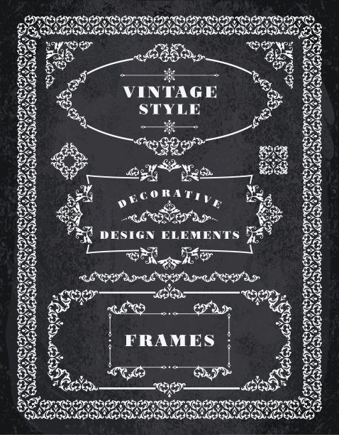 一套复古的框架和边界粉笔图片下载