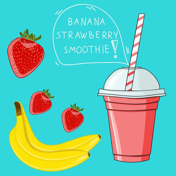 玻璃与香蕉草莓奶昔天然生物图片下载