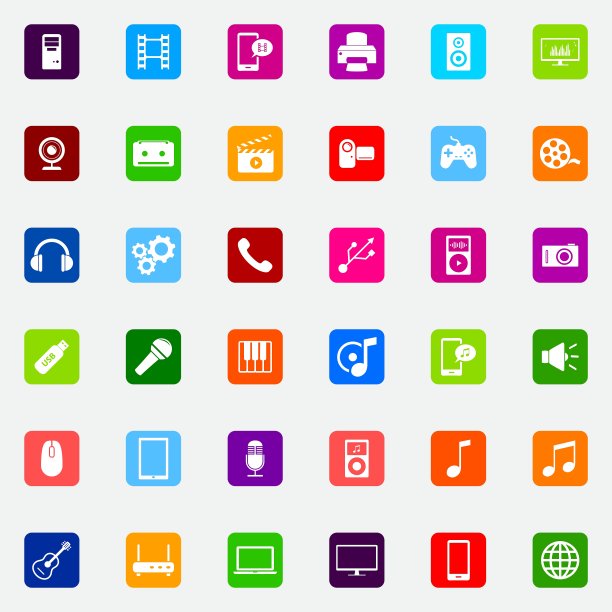 一套彩色的平面媒体图标图片下载