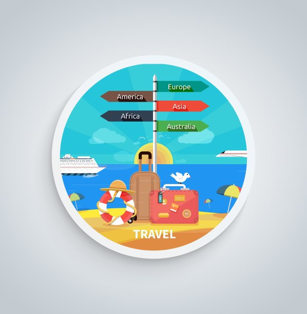 圆形banner上的旅行和度假计划图片下载