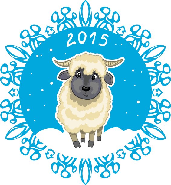 卡片上有雪花和可爱的小绵羊的象征图片下载