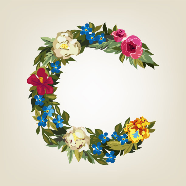 C字母花大写字母彩色字体图片下载