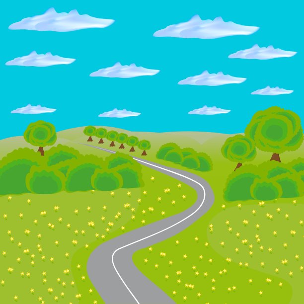 景观与道路穿过田野和森林图片下载