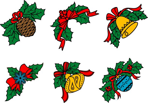 圣诞节用红丝带装饰树叶图片下载