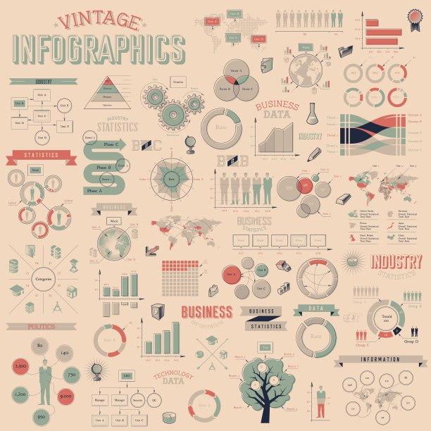 带有数据图标的老式信息图图片下载