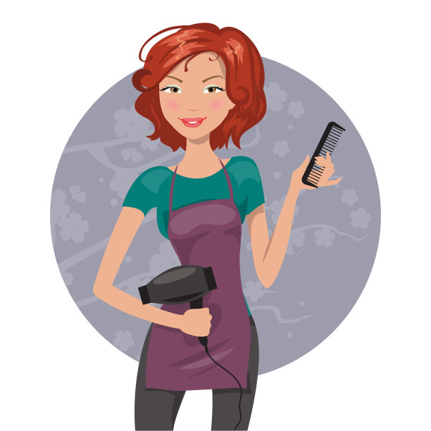 女理发师拿着吹风机和梳子图片下载