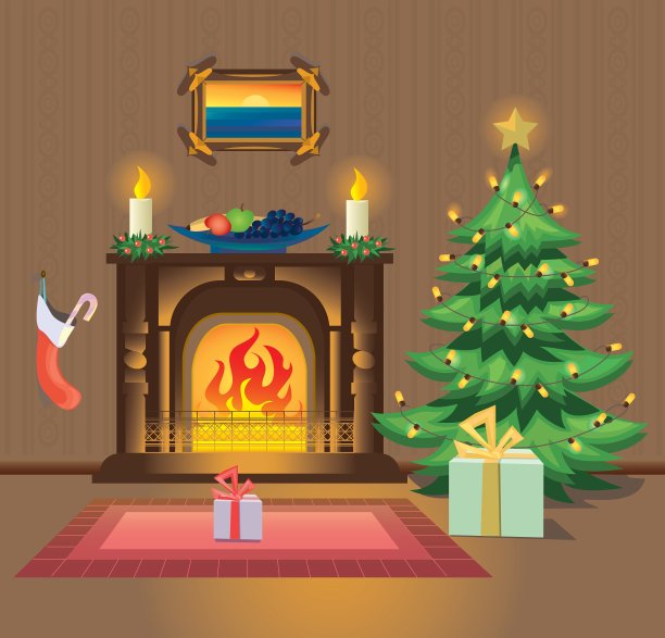 圣诞节有壁炉的房间图片下载