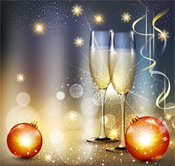 浪漫的圣诞背景，两个玻璃杯和图片下载