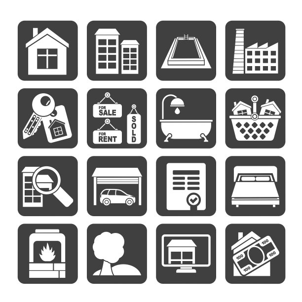 剪影房地产对象和图标图片下载