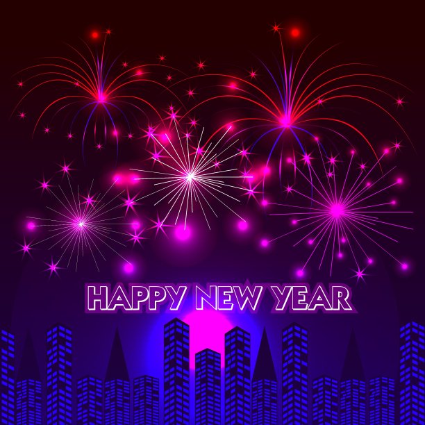 在烟花的背景下新年快乐图片下载