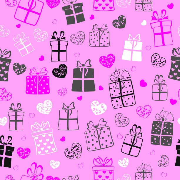 无缝心形图案和礼盒图片下载