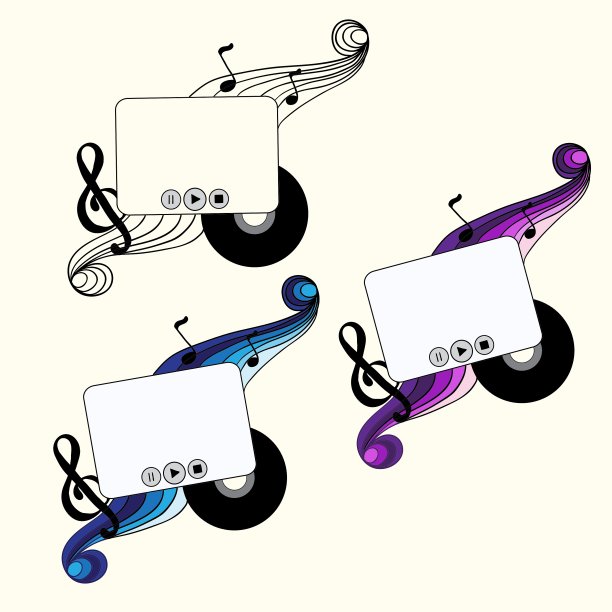 彩色复古手绘音乐标签和徽章图片下载