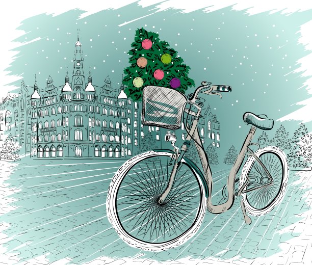 冬季圣诞背景素描图片下载