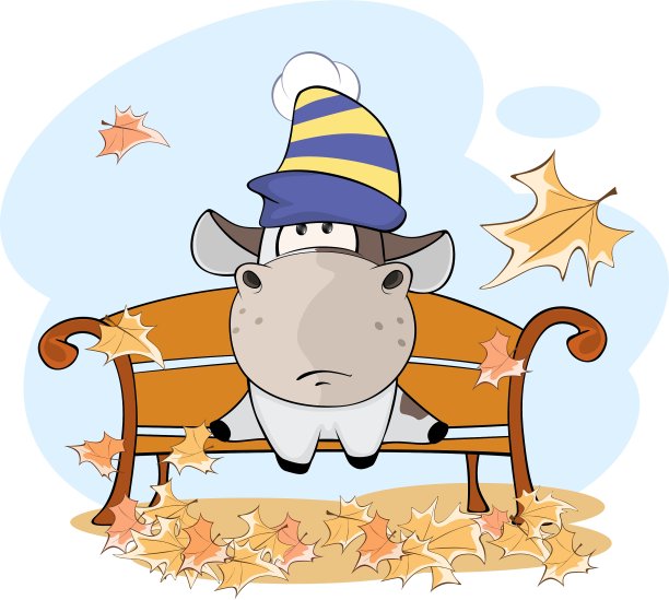 小牛和落叶卡通图片下载