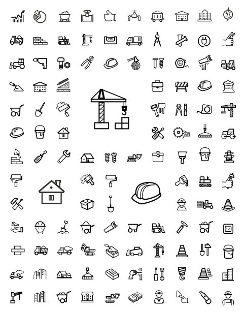 黑色建筑图标集图片下载