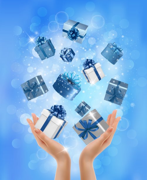 假日背景与手握礼盒图片下载