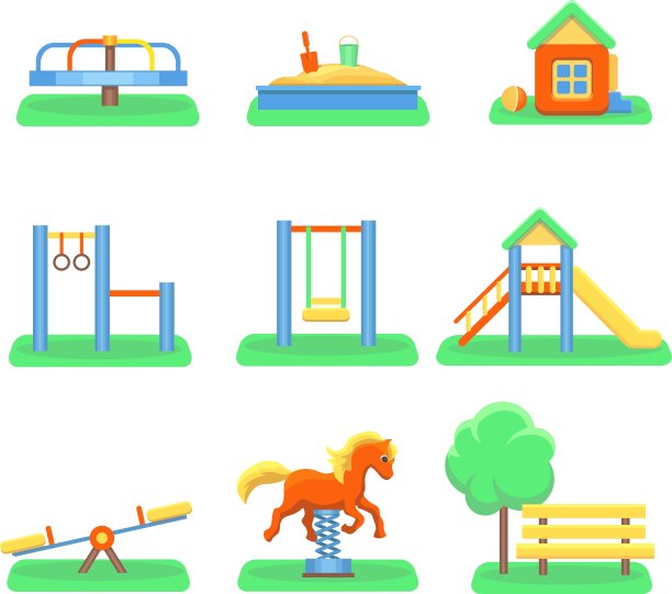 儿童操场设置图标与孩子的秋千和图片下载