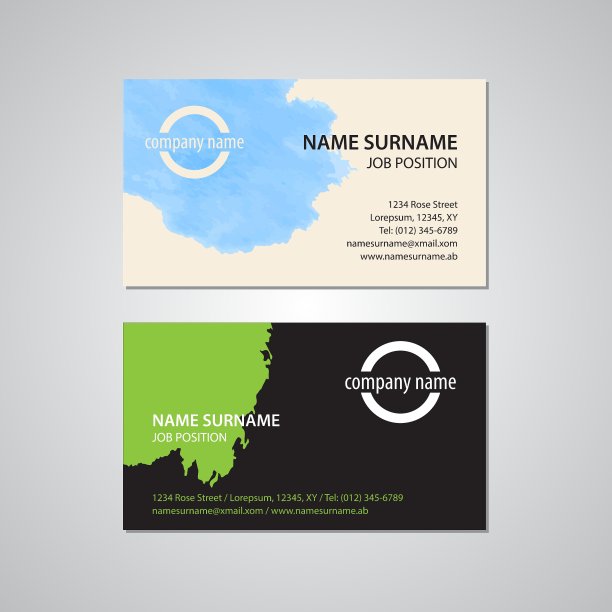 一套两张带有污点的名片图片下载