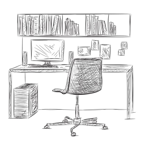 草图室内舒适的工作场所图片下载