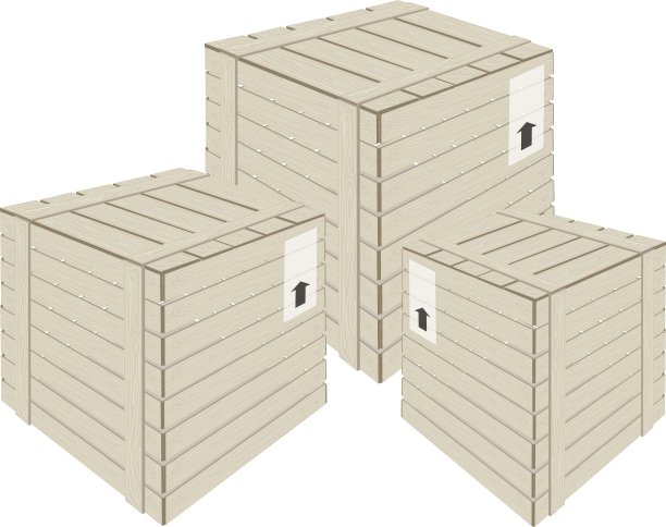 白色背景上的三个木制货物箱图片下载