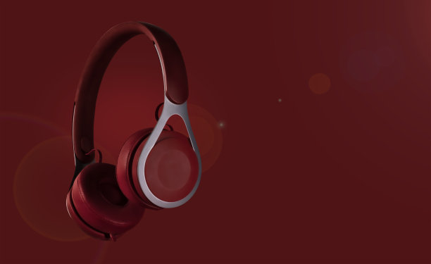 耳机与彩色背景(多色色调过渡)。海报设计与自由的文本空间图片下载