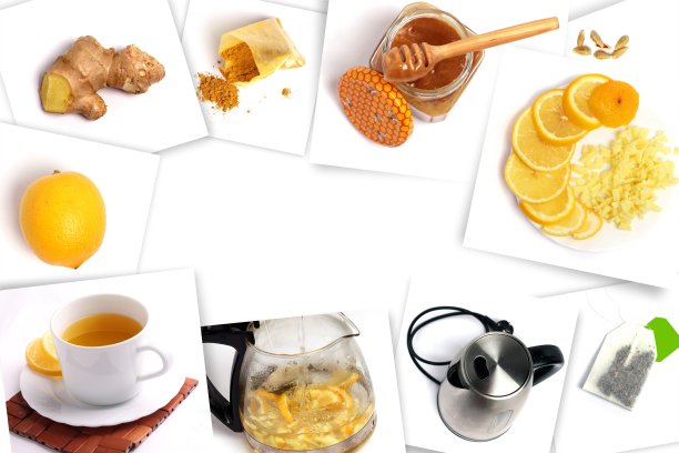 用柠檬，生姜，蜂蜜和姜黄制作的排毒鸡尾酒。可以增加免疫力的饮料配方。喝酒减肥。健康生活方式的水果鸡尾酒图片下载