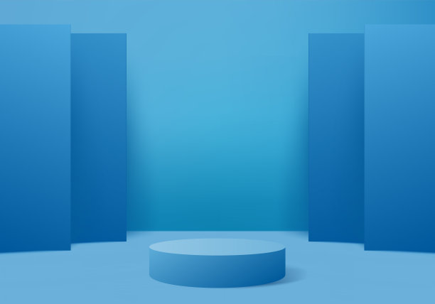 背景工作室，模拟赢家领奖台上的蓝色背景，3d渲染，3d插图图片下载
