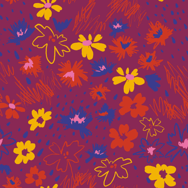 黛西无缝模式。平面卡通花涂鸦风格。图片下载