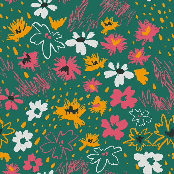 黛西无缝模式。平面卡通花涂鸦风格。图片下载