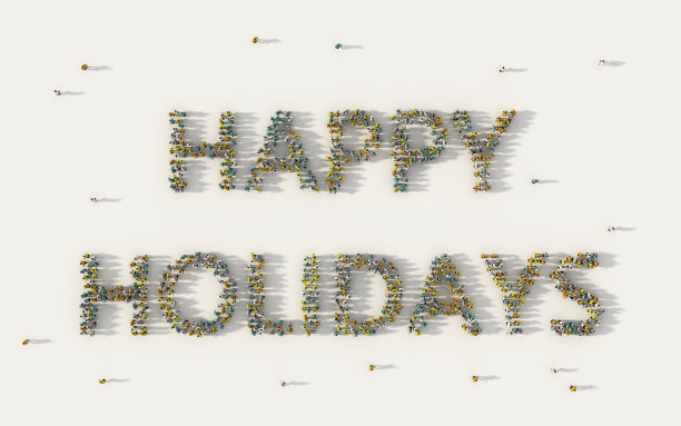 一大群人在白色背景的社会媒体和社区概念上形成节日快乐的字母文本。人群图的3d符号从上面聚集在一起图片下载