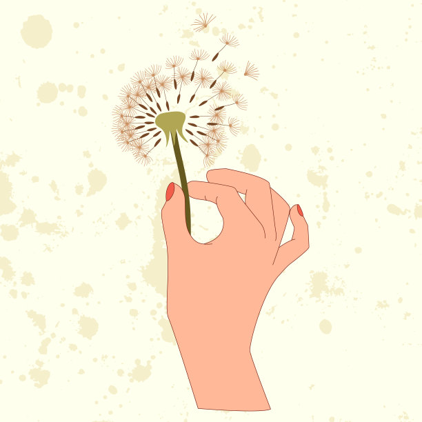 平面插图与彩色的手与飞行的蒲公英图片下载