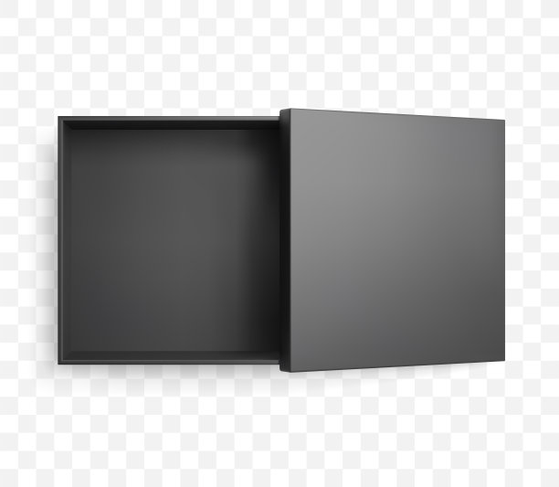 现实的半开方形黑盒子和盖子阴影。顶视图矢量模型。图片下载