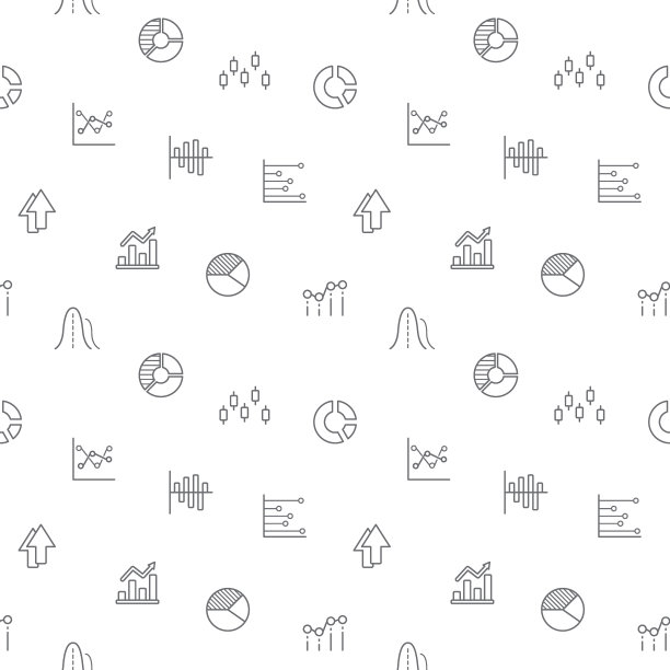 无缝模式与图表和分析图标上的白色背景。图片下载