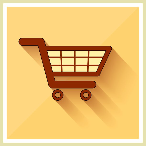 购物车图标在复古的黄色背景图片下载
