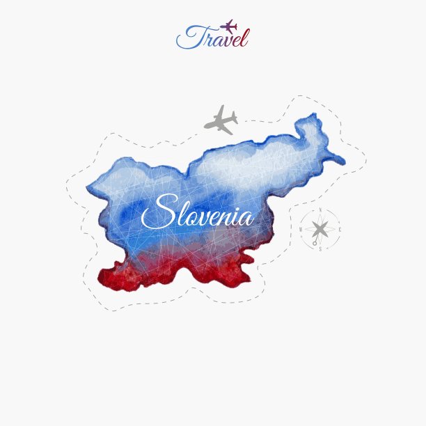 环游世界斯洛文尼亚水彩地图图片下载