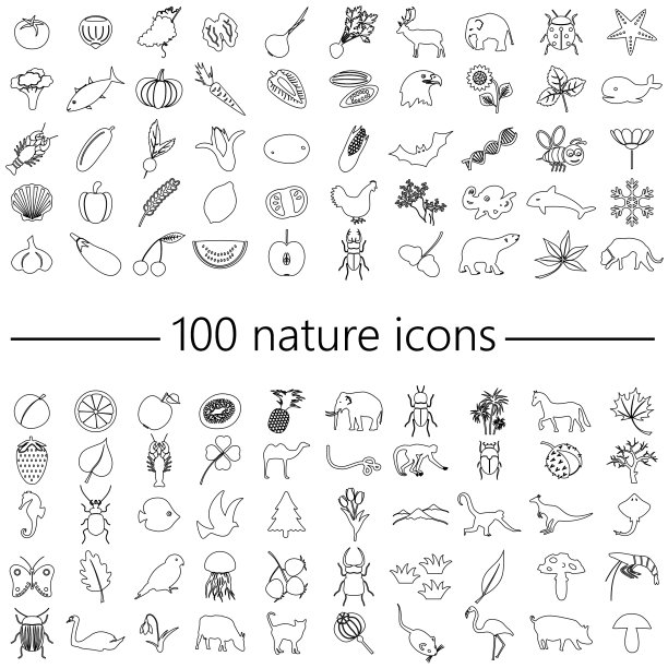 100个自然主题轮廓图标大集合图片下载