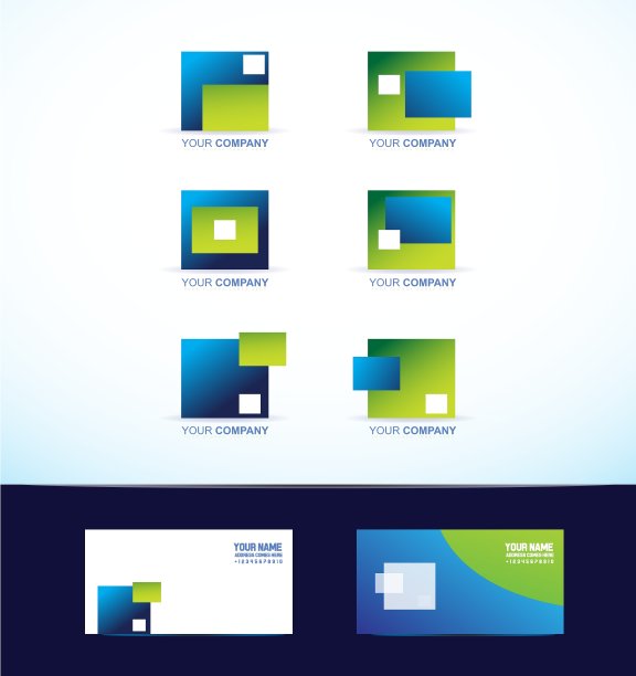 抽象的蓝色绿色方形标志集图片下载