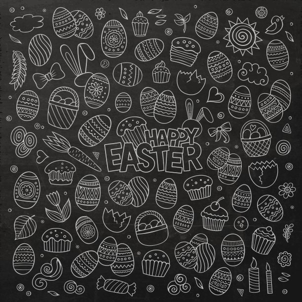 黑板涂鸦复活节卡通套图片下载