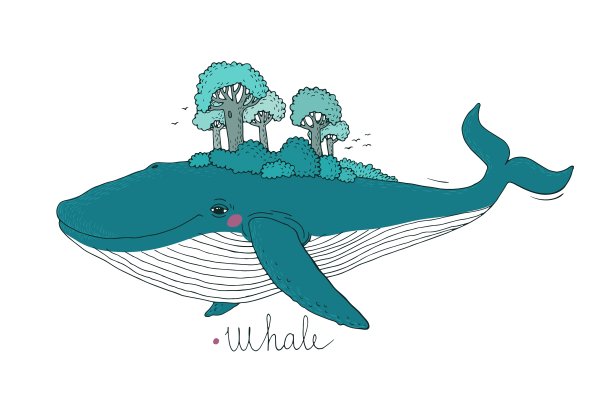 美丽的大鲸鱼到木头的背面图片下载