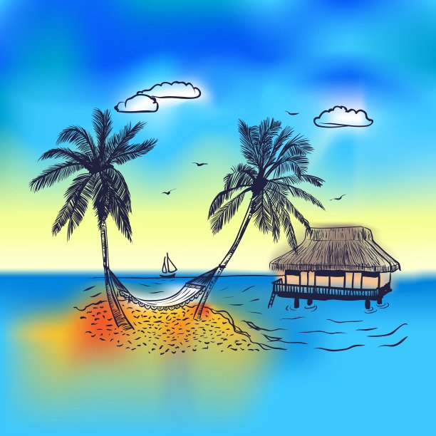 天堂岛和平房棕榈树图片下载