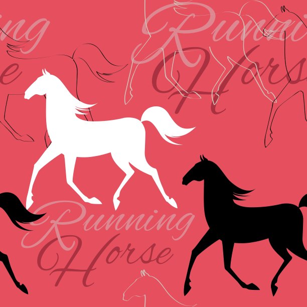 无缝模式与奔跑的马和文本图片下载