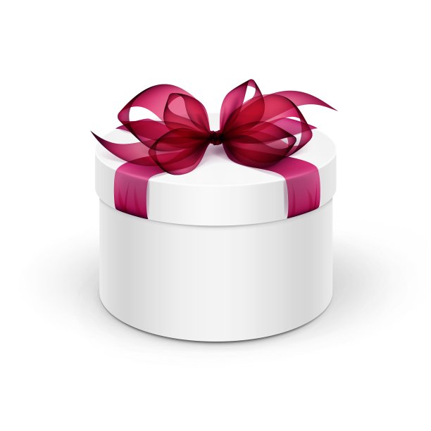 白色圆形礼盒与红色丝带和蝴蝶结图片下载