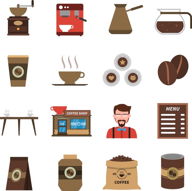 咖啡店平面图标集图片下载